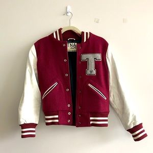 TNA Aritzia Spee Varsity Jacket Burgunfy